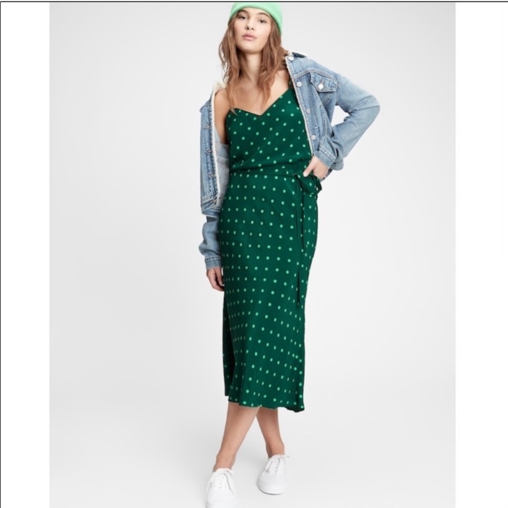 Gap side tie green polka dot skirt